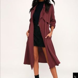 Burgundy Plum Purple Trench Coat Duster Jacket